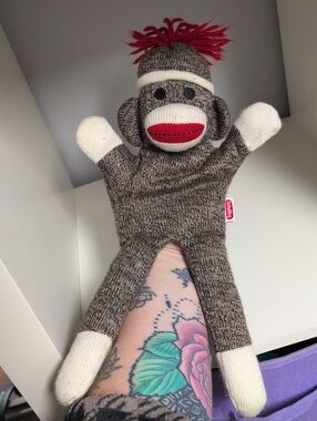 Schylling Sock Monkey Hand Puppet 14" Excellent Condition